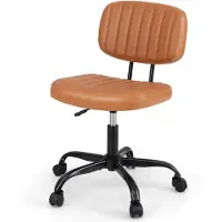 Costway Bureaustoel, armloze bureaustoel, ergonomische draaistoel met wielen, computerstoel, gestoffeerd, in hoogte verstelbaar, voor slaapkamer en werkkamer, bruin