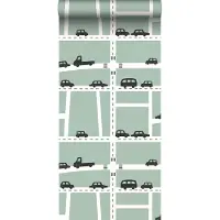 ESTAhome behang auto's mintgroen, zwart en wit - 53 cm x 10.05 m - 139283