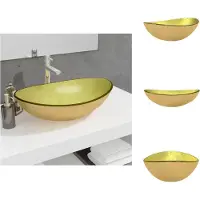 vidaXL Wastafel van gehard glas, 54,5x35x15,5 cm, goud - Wastafel voor de badkamer
