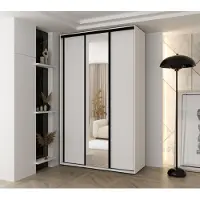 MINIO go for it MINIO, garderobekast VADO, 150x235,2x60 cm, 3 schuifdeuren (waarvan 1 met spiegel), 6 legplanken, 2 metalen stangen, stalen handgrepen, mat wit