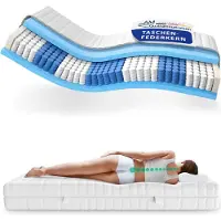 AM Qualitätsmatratzen - Hoogwaardig 7-Zone Pocketveringmatras 90x200 cm (H3) - 24 cm - Gemiddeld - Pocketvering Matras 90 x 200 - TENCEL Lyocell tijk - ergonomisch matras