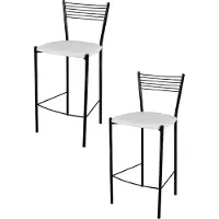 STOCK LINE t m c s Tommychairs - Set van 2 moderne barkrukken ELEGNACE, geschikt voor keuken en eetkamer, met een stevig frame van gelakt staal, kleur zwart, en een beklede zitting met kunstleer in de kleur wit