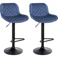 CLP Kasson 2er Set barkrukken - met rugleuning - In hoogte verstelbaar - metalen frame - met voetsteun - zwart/blauw