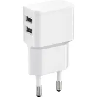 Wicked Chili dubbele USB-oplader, compatibel met iPhone 11 Pro, Galaxy S20, Note 10, A10, A20e, A40, A51, M30s, P Smart, P30, Xiaomi Redmi (dubbele adapter, 2.4A, 12W), wit