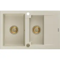 Mexen Gaspar granieten gootsteen 1,5-komor met afdruiprek 737 x 475 , beige, sifon goud - 6507731505-69-G