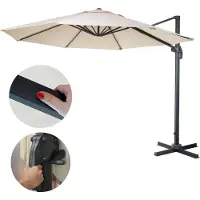 Mendler Gastronomie-parasol HWC-A96, zonnescherm, rond, diameter 4 meter, polyester/aluminium, 27 kg, kleur crème, zonder standaard, draaibaar