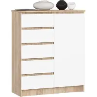 Akord Kommode K80 met 5 Lades en 1 Deur / Furniture Factory / Sonoma Eik - Wit / 80 x 97 x 35 cm