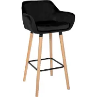 CLP Grant Barkruk - Met rugleuning - Moderne Barstoel - Beukenhouten Poten - Belastbaar tot 150 kg - Velvet - Fluweel - zwart/natura