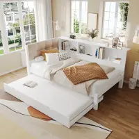 OKWISH Bedframe 90x200 cm – beige/roze fluweel – met golvend hoofdbord en meerkleurige LED