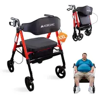 Mobiclinic Madeira - Bariatrische rollator - Tot 204 kg - Rollator XXL - Opvouwbaar - Versterkt aluminium - Remmen - 360º wielen - Mand - Rood