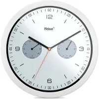 Mebus quartz wandklok met thermometer en hygrometer / Kunststof / Rond / Model: 16101 / Kleur: Wit, 26 cm diameter