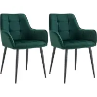 CLP Ferndale Set van 2 eetkamerstoelen - met armleuning - klassiek - met metalen poten - velvet - fluweel - Fluweel/donkergroen