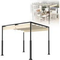 XMTECH Vrijstaande pergola, 3x3 meter, met schuifdak, terrasoverkapping van staal, UV- en waterdicht, beige, weerbestendige tuinpaviljoen