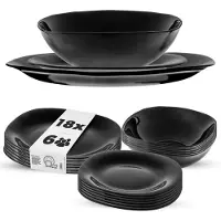 Kadax servies voor 6 personen, 18-delig, servies met soepbord, dessertbord en dinerbord, serviesgoed, servies, bordservies (zwart)