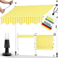 Tillvex Klemluifel met handslinger, balkon, balkonluifel zonder boren, luifel uv-bestendig en in hoogte verstelbaar, zonwering, waterdicht (Geel/Wit, 200 cm)