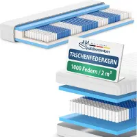 AM Qualitätsmatratzen - 1000 veren 7-zone pocketveringmatras 100x190 cm (H3) - Ergonomisch matras 100 x 190 met 1.000 veren - 24 cm Premium hoogte - Afneembare TENCEL Lyocell tijk - Made in Germany