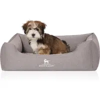 Knuffelwuff orthopedisch hondenbed Leano van velours met handgeweven karakter M-L 85 x 63cm grijs