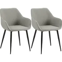 CLP Luena Set van 2 eetkamerstoelen - met armleuning - zwart metalen frame - tot 150 kg belastbaar - Stof/licht grijs