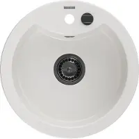 Mexen Diego granieten gootsteen 1-kamer 488 x 480 , wit, zwarte sifon - 6512481000-20-B