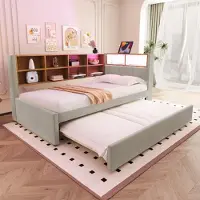 OKWISH Gestoffeerd Bed 90x200 cm - Eenpersoonsbed Met Lattenbodem En Gestoffeerd Hoofdeinde - Linnen - Blauw (exclusief Matras)