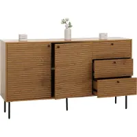 MCW Ladekast -N78, dressoir, 3 laden 2 deuren, Scandinavische stijl metaal hout melamine MVG 85x150x40cm ~ naturel