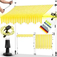 Tillvex Klemluifel, 350 cm, geel-wit, met leds en handslinger, voor balkon, balkonluifel zonder boren, luifel uv-bestendig en in hoogte verstelbaar, zonwering, waterdicht