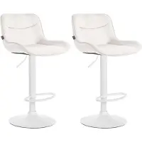 CLP Vonore Set van 2 barkrukken - Met rugleuning - Met voetensteun - Verstelbaar - Metalen frame - Velvet - Fluweel - creme wit