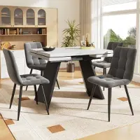 STILVORA Eetset, 5-delig: Eettafel met afmetingen 160x80x75 cm en 4 eetkamerstoelen voor 4 personen. Witte eettafel met kolompoten