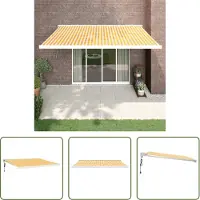 The Living Store Terrasdoek - Zonwering - Luifel uittrekbaar 4x3 m stof en aluminium geel en wit - Buitendoek - Luifel - Parasol