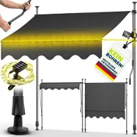 Tillvex Klemluifel, 400 cm, antraciet, met leds, handslinger, voor balkon, balkonluifel zonder boren, luifel uv-bestendig en in hoogte verstelbaar, zonwering, waterdicht