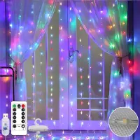 Rosikey LED-lichtketting, lichtgordijn voor binnen, 3x3 meter, 300 LED's, 8 modi, IP65, dimbaar, met afstandsbediening en timer, decoratie voor ramen, balkon, terras, in verschillende kleuren