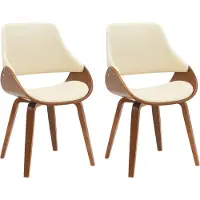 CLP Vangale Set van 2 eetkamerstoelen - Klassiek - gestoffeerd - buighouten onderstel - Kunstleer/walnoot/creme