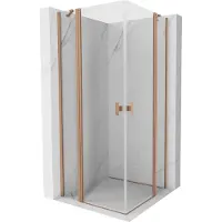 Mexen Mist Duo douchecabine scharnierend 75 x 75 , transparant, geborsteld koper - 8A4-075-075-65-00