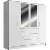 Vente-unique Kast met 4 deuren en 3 lades - Met spiegels - L196 cm - Wit - LIZANDRO