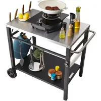 Vevor Serveerwagen Keukentrolley 100 x 64 x 83,5 cm Buitengrill Eetwagen met Dubbele Plank