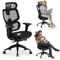 Sense7 NOBU - Ergonomische Bureaustoel - Belastbaar tot 130 kg - Verstelbare Rugleuning & Hoofdsteun - Computerstoel - Directiestoel - Max. 190 cm - Zwart