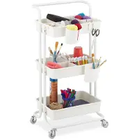 Relaxdays Rolwagen, 3 niveaus, multifunctionele kar, geschikt voor hobby, kantoor, badkamer en keuken. Afmetingen: 86x43x42 cm, metaal en kunststof, wit