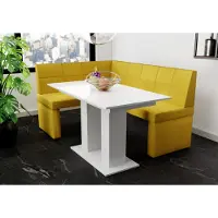 Fun-Möbel Eckbankset 168x128 cm BLAKE R, bekleding: stof Soro, kleur: geel / Eettafel DANTE, kleur: wit, afwerking: hoogglans