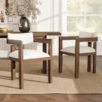 STILVORA Eetkamerstoel van massief hout, comfortabele en ademende zitting, stoel voor eetkamer, woonkamer, linnenstof, walnootkleur, set van 2 stoelen