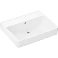 Hansgrohe wastafelblad, gesloten model, Xanuia, 600x480 mm, met kraangat en overloop, SMC wit, artikelnummer 60244450