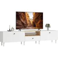 HOMCOM TV Stand-Spaanplaat-200L x 35B x 45H cm-Wit+Natuurhout