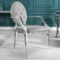 Invicta Elegante stoel MODERN BAROK edelgrijs fluweel met armleuningen en decoratieve knopen - 38343
