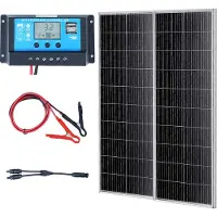 Vevor 200W zonnepaneelset van 2 12V monokristallijne zonnemodules plus laadregelaar 16,66A Zonnesysteem conversiepercentage van 23% Compatibel met AGM-