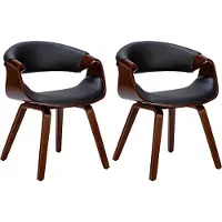 CLP Foley Set van 2 eetkamerstoelen - Met armleuning - Houten frame - walnoot/zwart Kunstleer