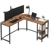 Acaza Hoekbureau - vintage - 2 legplanken - 138x75x138 cm - vintage bruin