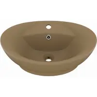 Syfax Wastafel met overloop ovaal 58,5x39 cm keramiek matcrème