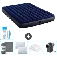 Intex Luchtbed - 2-Persoons - 152 x 203 x 25 cm cm - Blauw - Inclusief Hoeslaken - Kussen - Pomp - Reparatieset en Kussenbeschermer