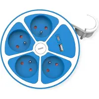 Roline 4-fach Steckdosenleiste mit Schalter, rund, UTE Version, + Fast Charger, 1x USB A+C, blau, 1,5 m
