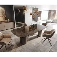 DELIFE Eettafel Edge Boot Keramiek Emperador Extra Lucidato Donkerbruin 240x120 Troa Metaal effectafwerking Titanium