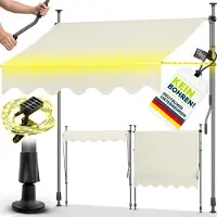 Tillvex Balkonluifel, 350 cm, zand met led met zwengel, zonder boren, uv-bestendig en in hoogte verstelbaar, waterdichte zonwering